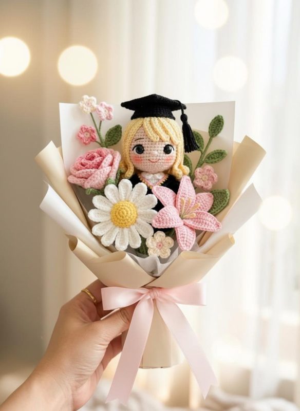 Crochet Handmade Graduation Bouquet Doll 2026, Senior Graduation Gift for Students, Personalized Flower Keepsake