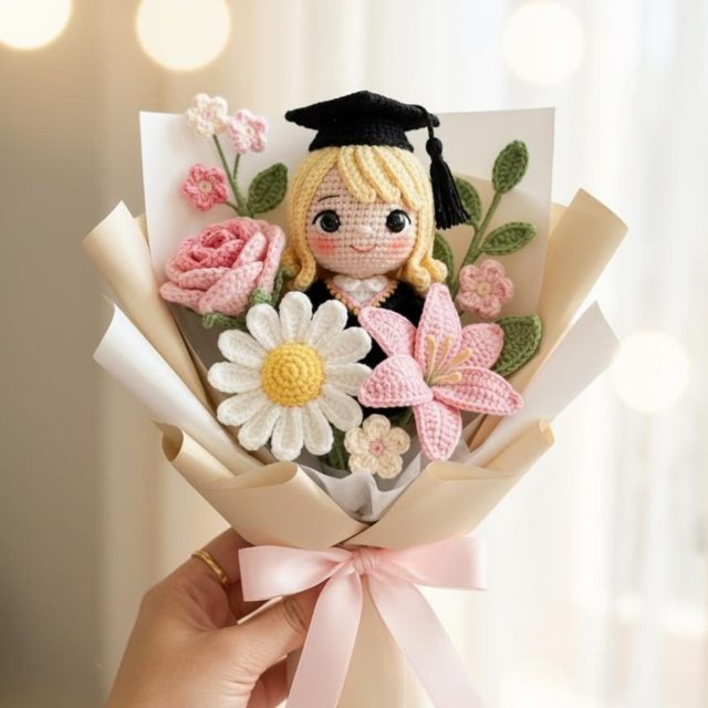 Crochet Handmade Graduation Bouquet Doll 2026, Senior Graduation Gift for Students, Personalized Flower Keepsake