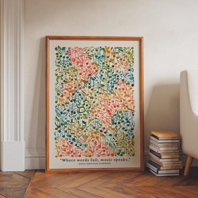 Elegant Musical Notation Art Print: Composer's Wall Decor for Studio, Music Room , Music Print