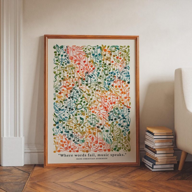 Elegant Musical Notation Art Print: Composer’s Wall Decor for Studio, Music Room , Music Print