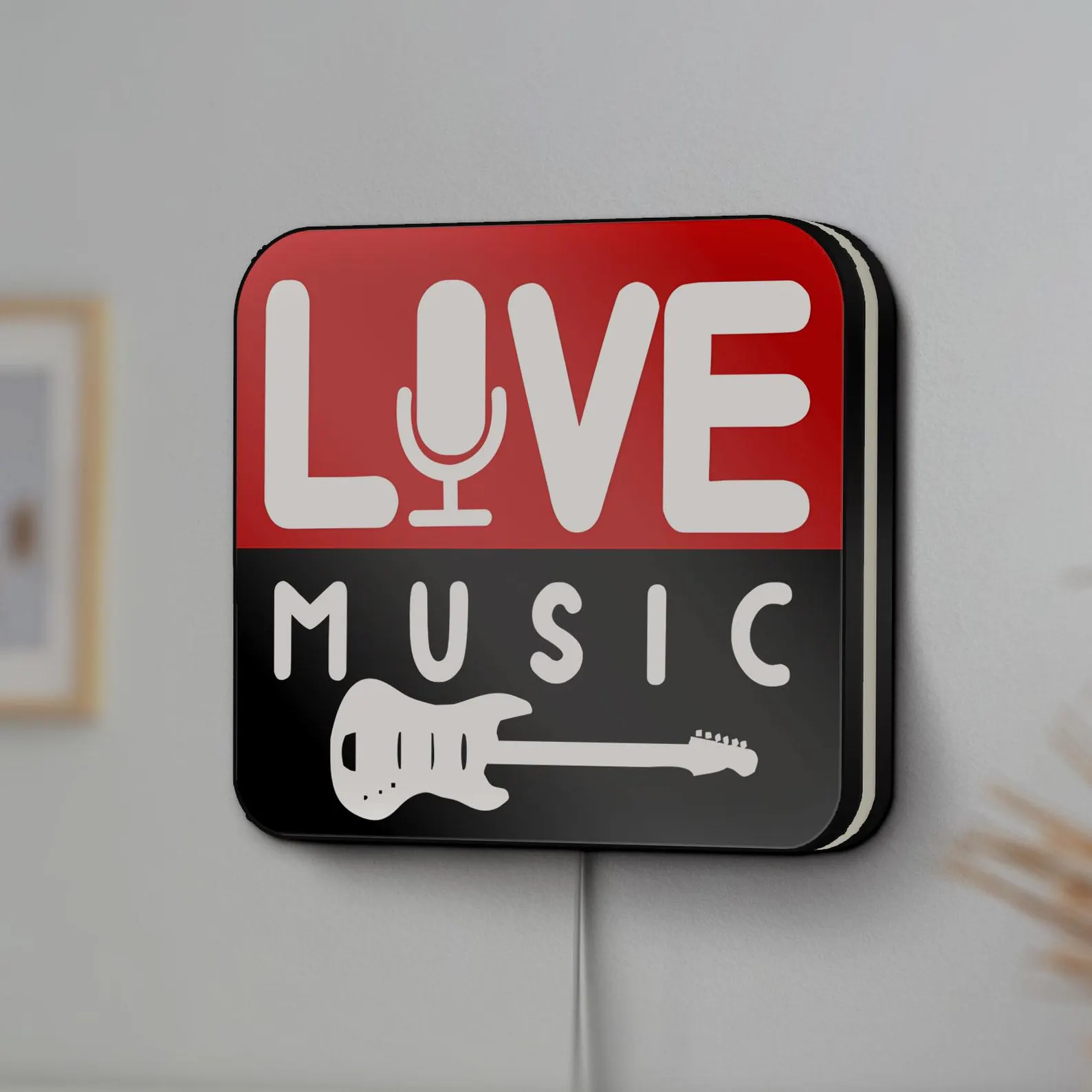 Live Music LED Light Box Sign Wall Decor Guitar Microphone