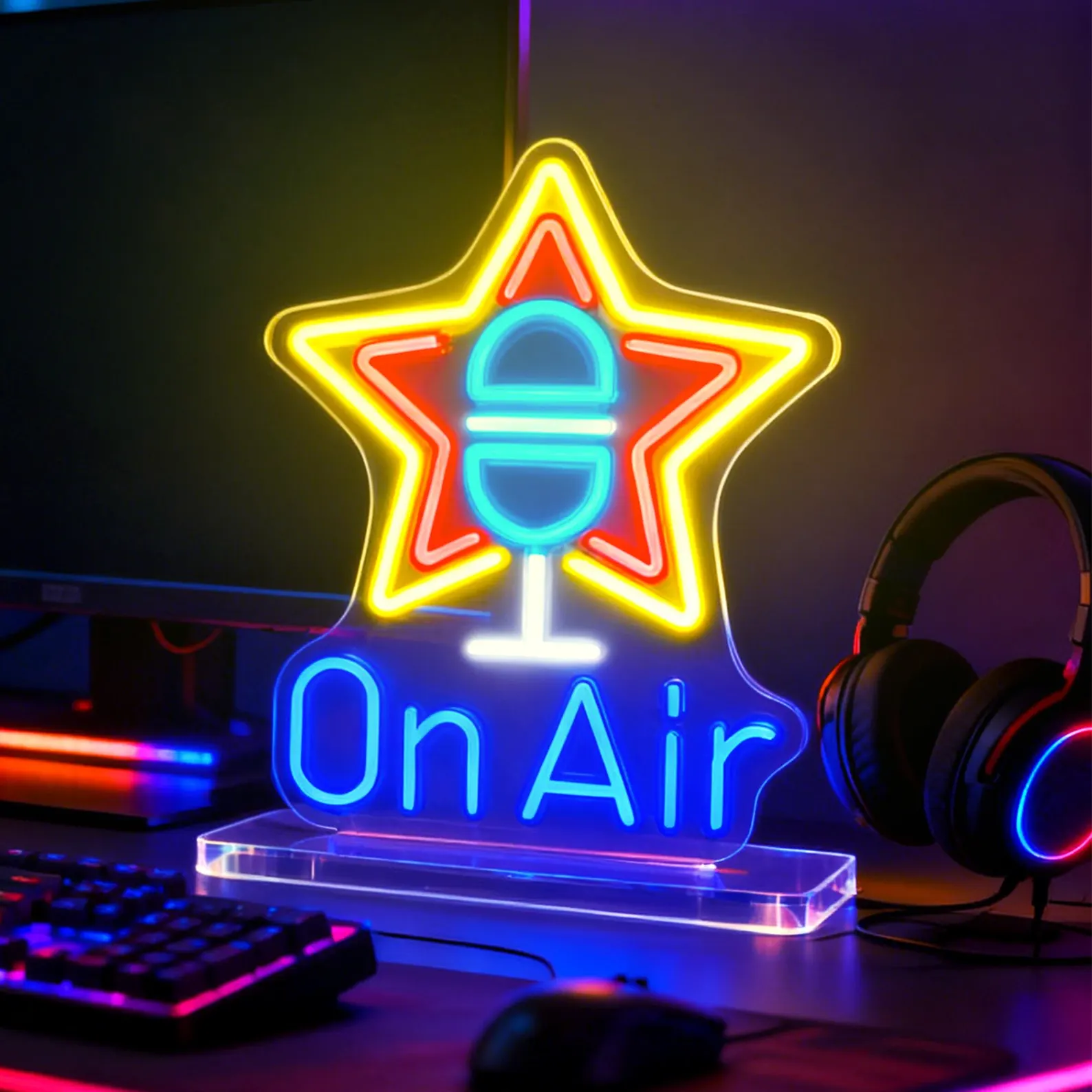 On Air Neon Sign with Star Microphone Design – LED Desk Light