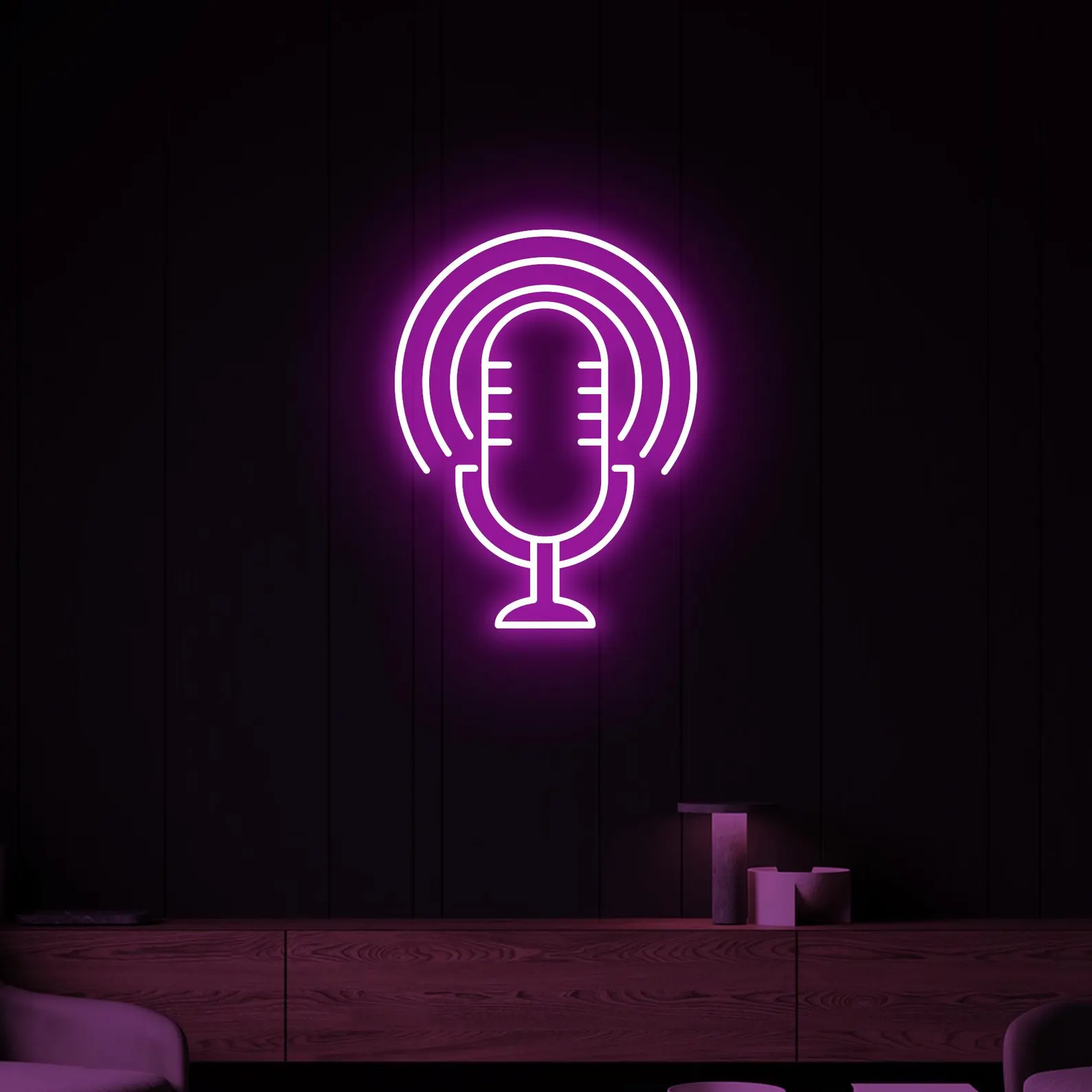 Podcast Microphone Neon Sign LED Wall Light for Studio or Home Decor